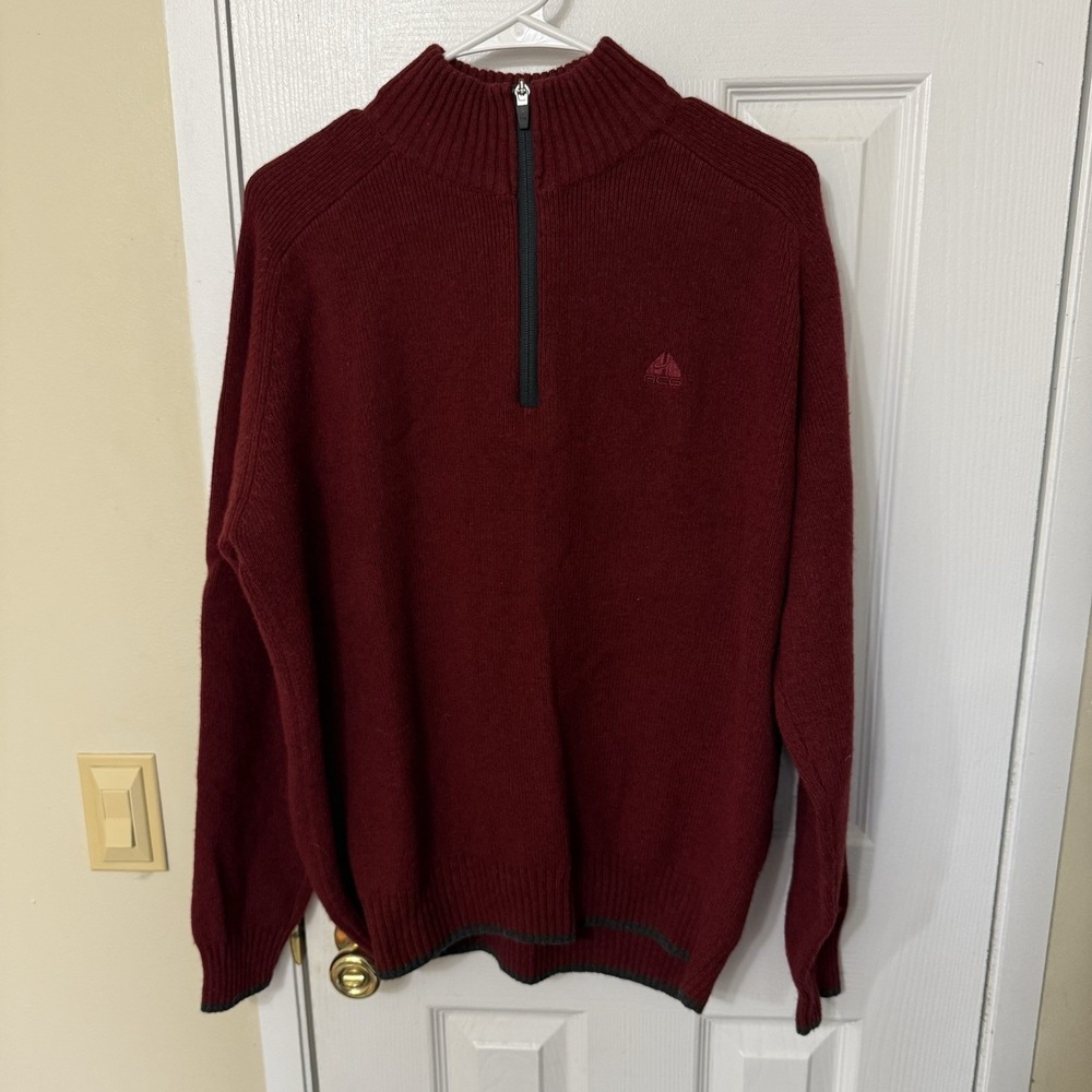 Nike ACG Mens Medium 1/4 Quarter Zip Lambs Wool Blend Ribbed Sweater EUC